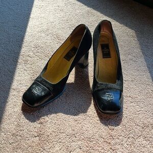 Fendi Black Suede and Leather Cap Toe Pumps